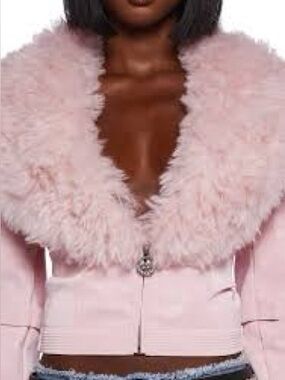 BNWT Generation KISS Pink Faux Fur Collar Jacket